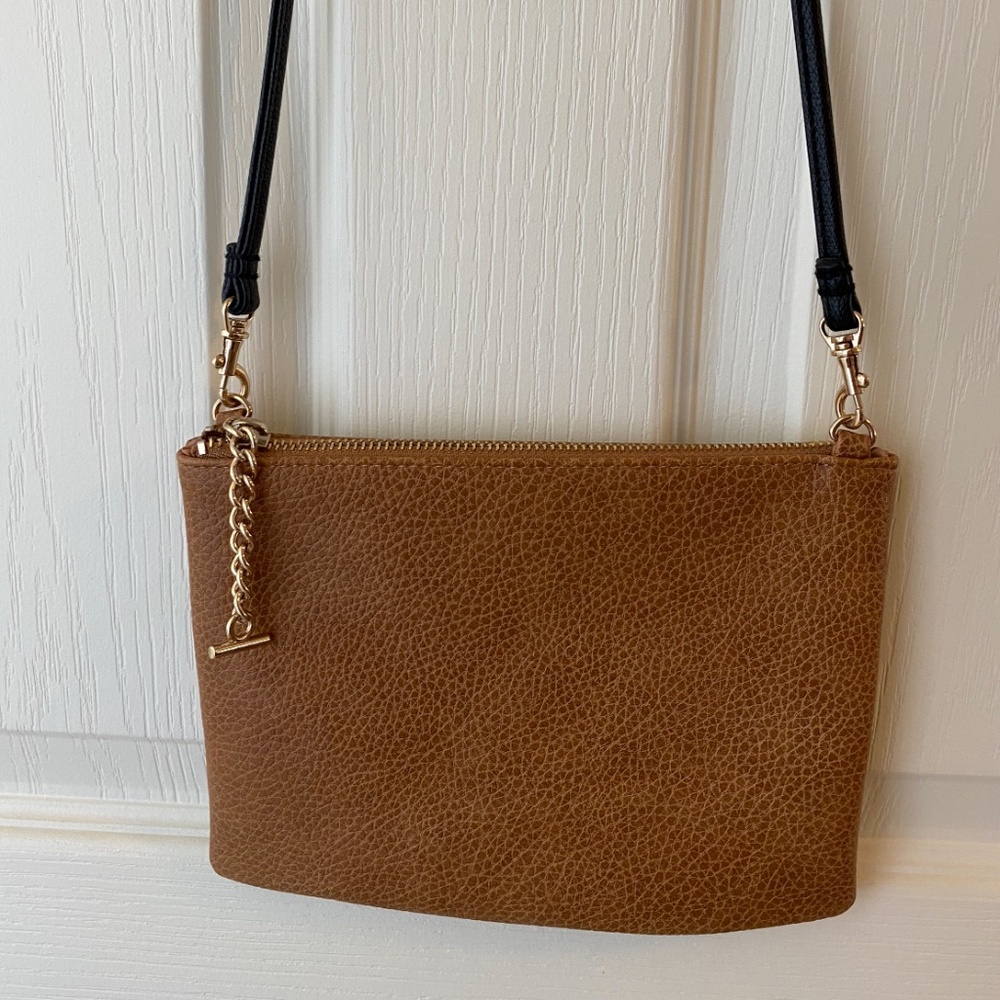 H&M Brown Leather Crossbody With Black Strap